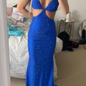 Royal Blue Cutout Beaded Evening Gown